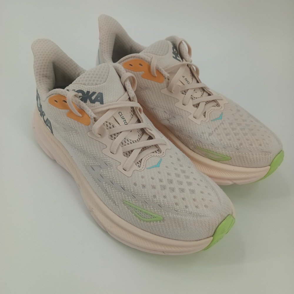 Hoka One One Clifton 9 Womens 11 Running Shoes Vanilla Pink Sky 1127896 VLS